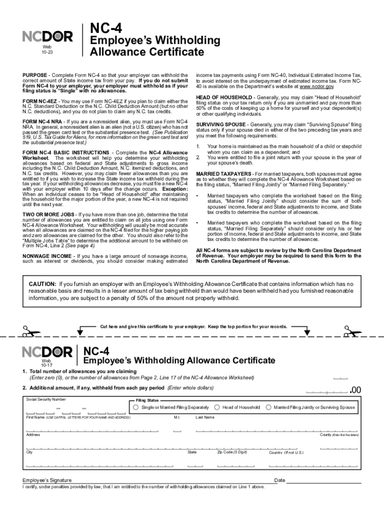  NC 4 Web 10 23 Employee S Withholding Allowance 2023-2024