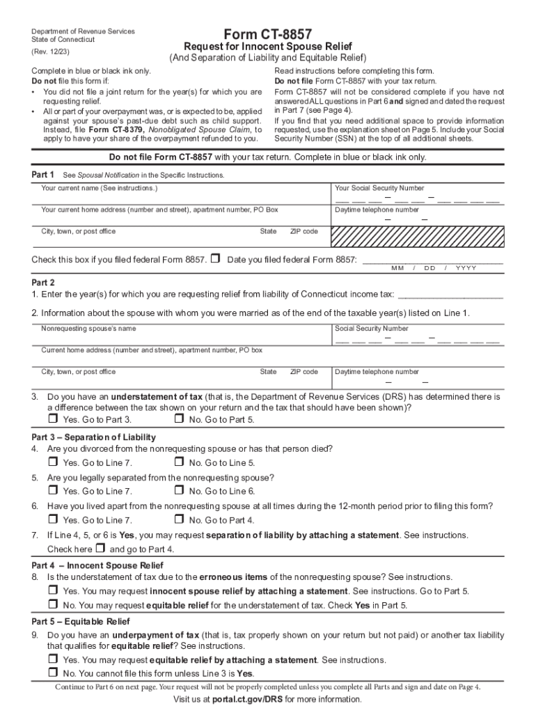 Form CT 8857, Request for Innocent Spouse Relief