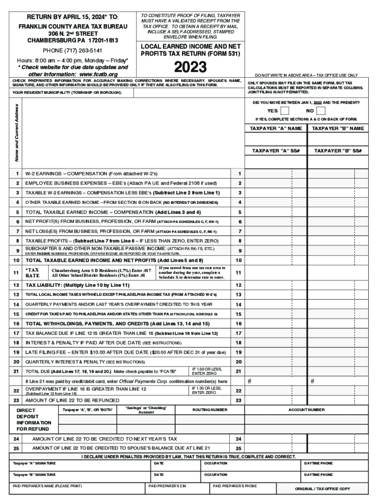  Franklin County Area Tax Bureau Fill Online, Printable 2023-2024