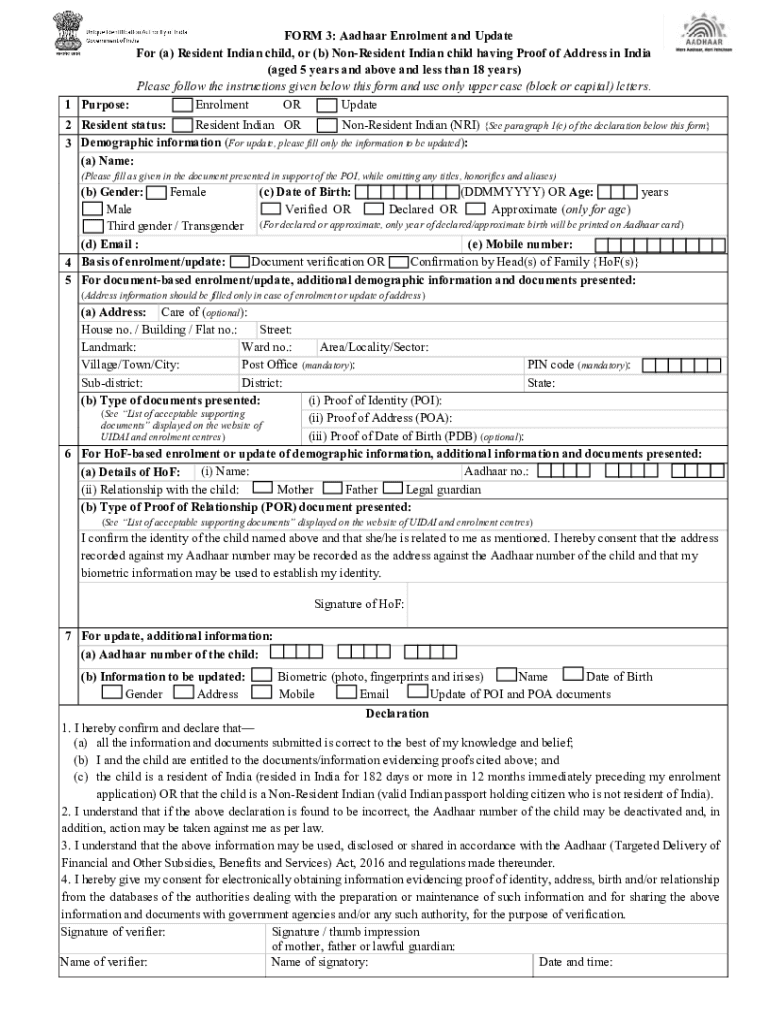 Aadhaar Enrolment and Update Form 3