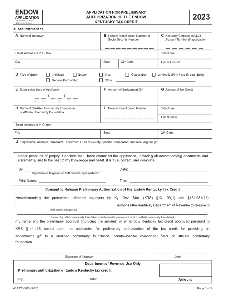  Endow Kentucky Tax Credit Preliminary Authorization Form 2023-2024