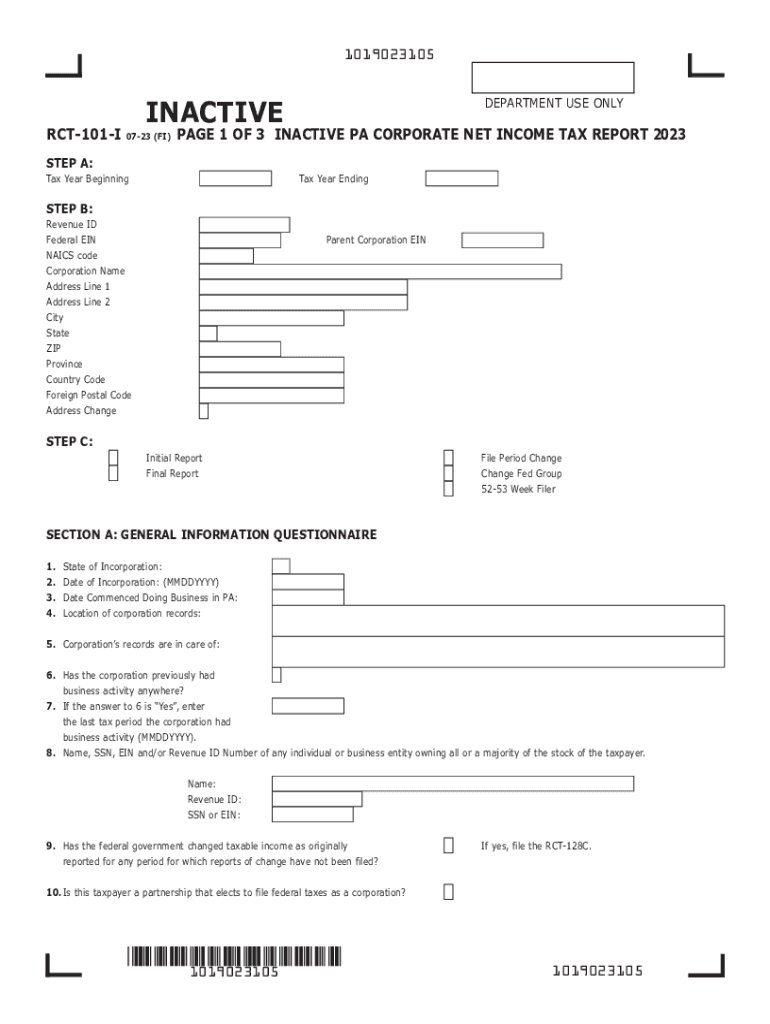  PA Inactive PA Corporate Net Income Report RCT 101 I 2023-2024