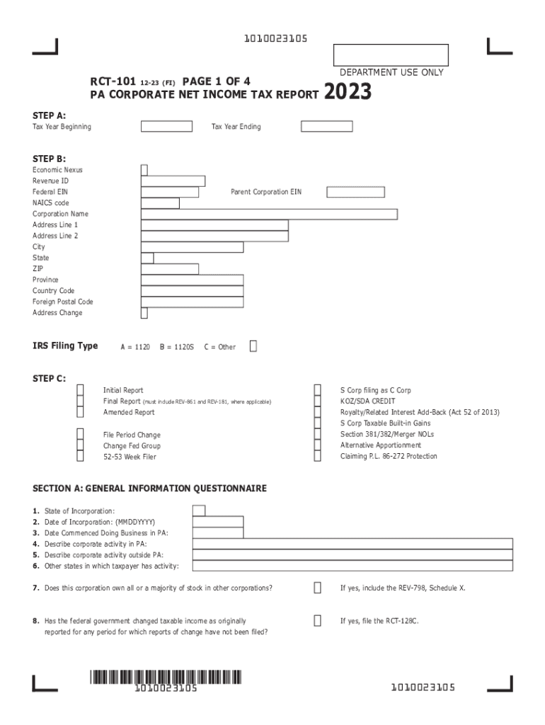  PA Corporate Net Income Report RCT 101 2023-2024