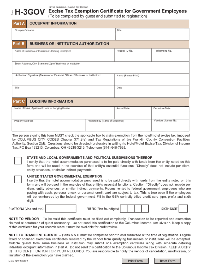  City of Columbus Tax Exemption Certificate Youngstown 2022-2024