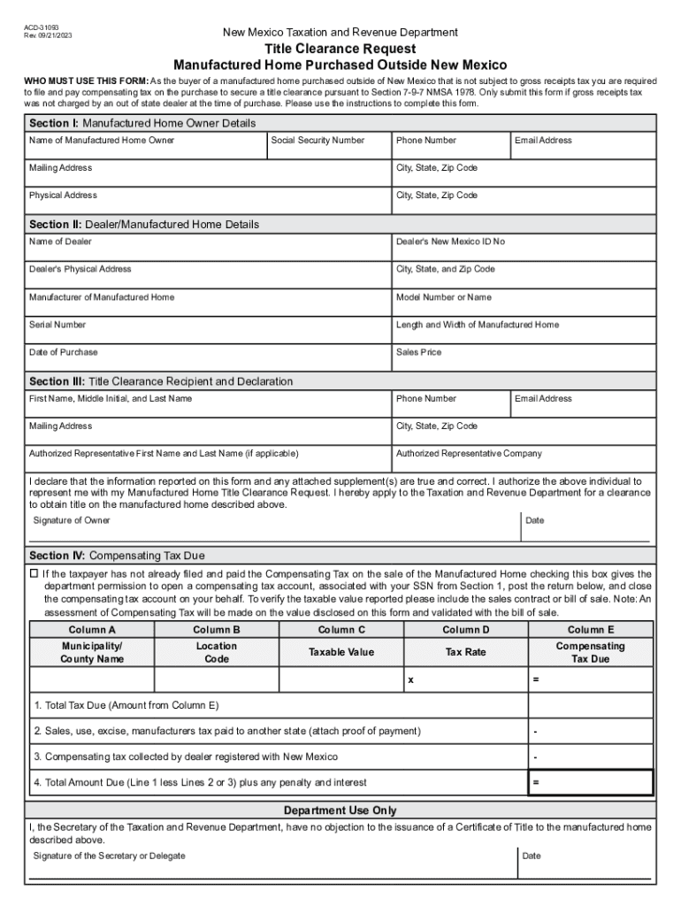  New Mexico Form ACD 31093 Title Clearance Request 2023-2024