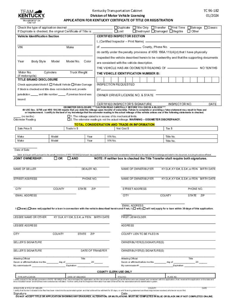  Application for Kentucky Certificate of Title Registration 2024