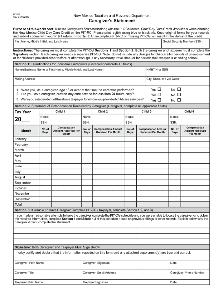  Purpose of This Worksheet Use the Caregiver&#039;s Statement along with the PIT Childcare, Child Day Care Credit Worksheet When  2010