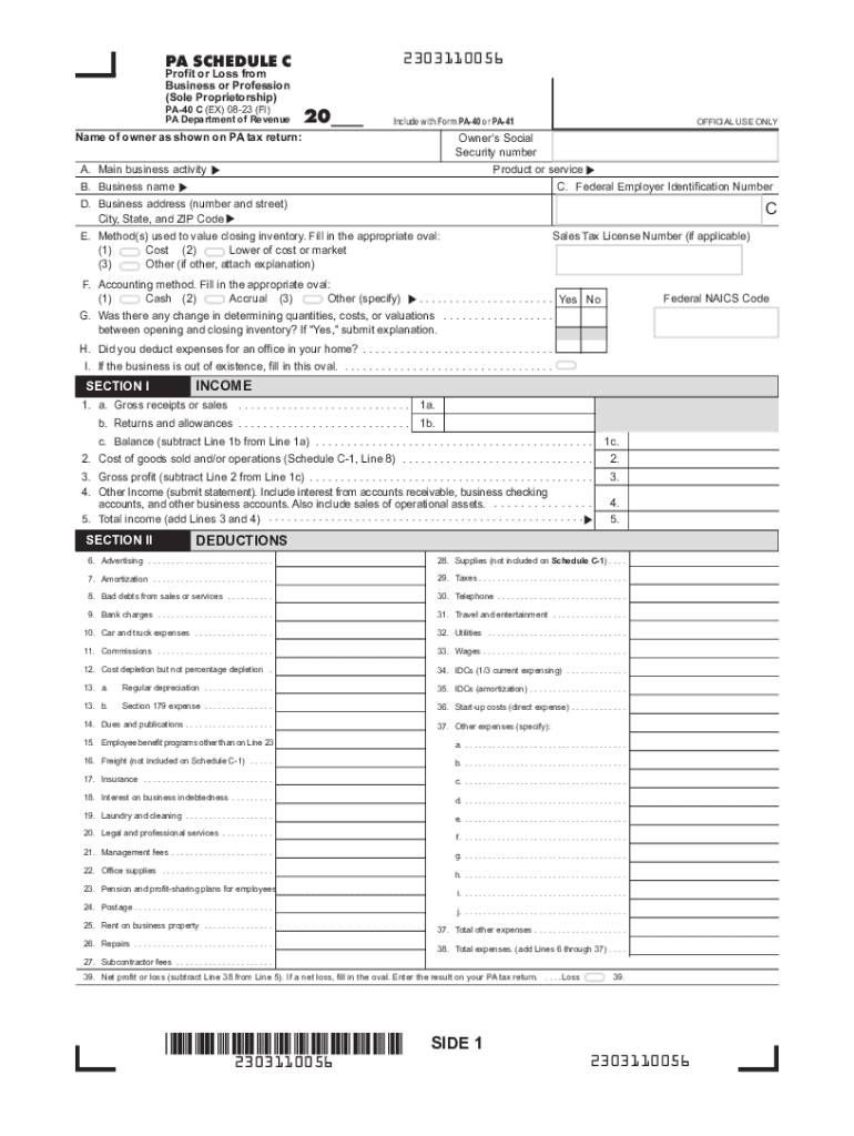  PA Schedule C Profit or Loss from Business or Profession Form and Instructions PA 40 C 2023-2024