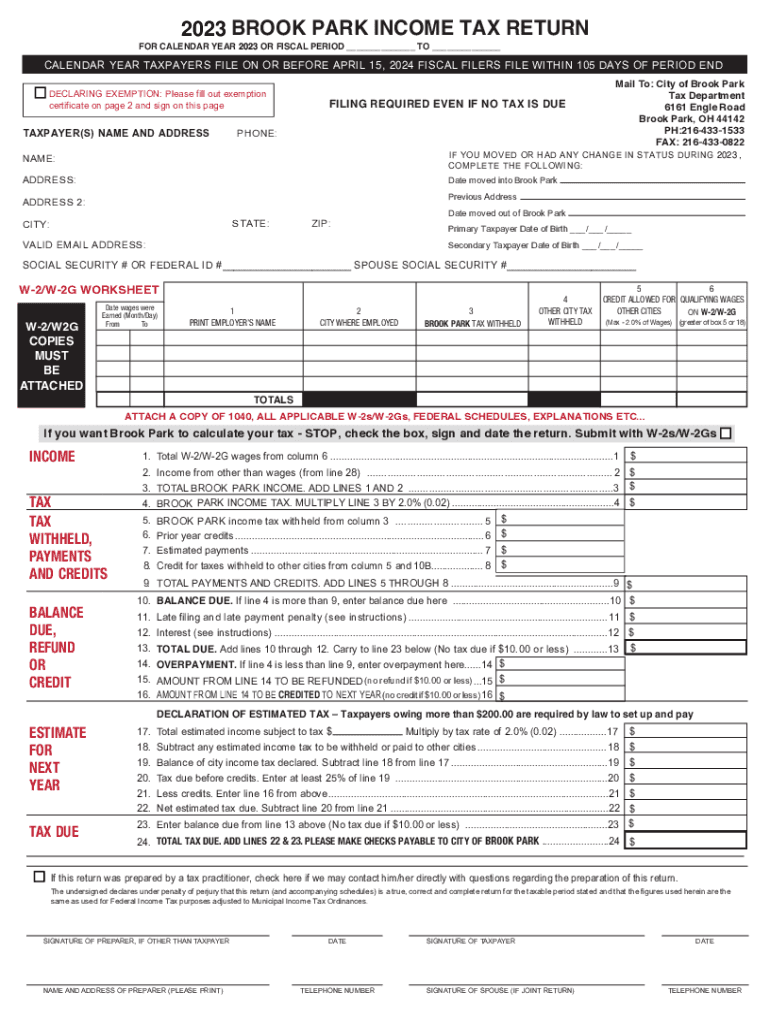 City of Brook Park Income Tax Instructions  Form