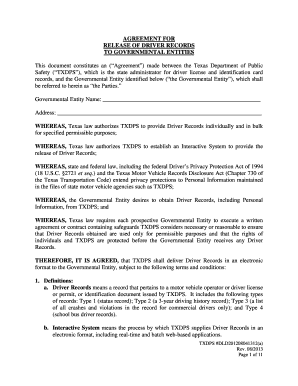Governmentcontract PDF RELEASE of DRIVER RECORDS to GOVERNMENTAL ENTITIES Dps Texas  Form
