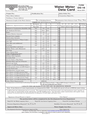 City of San Diego Water Meter Data Card  Form