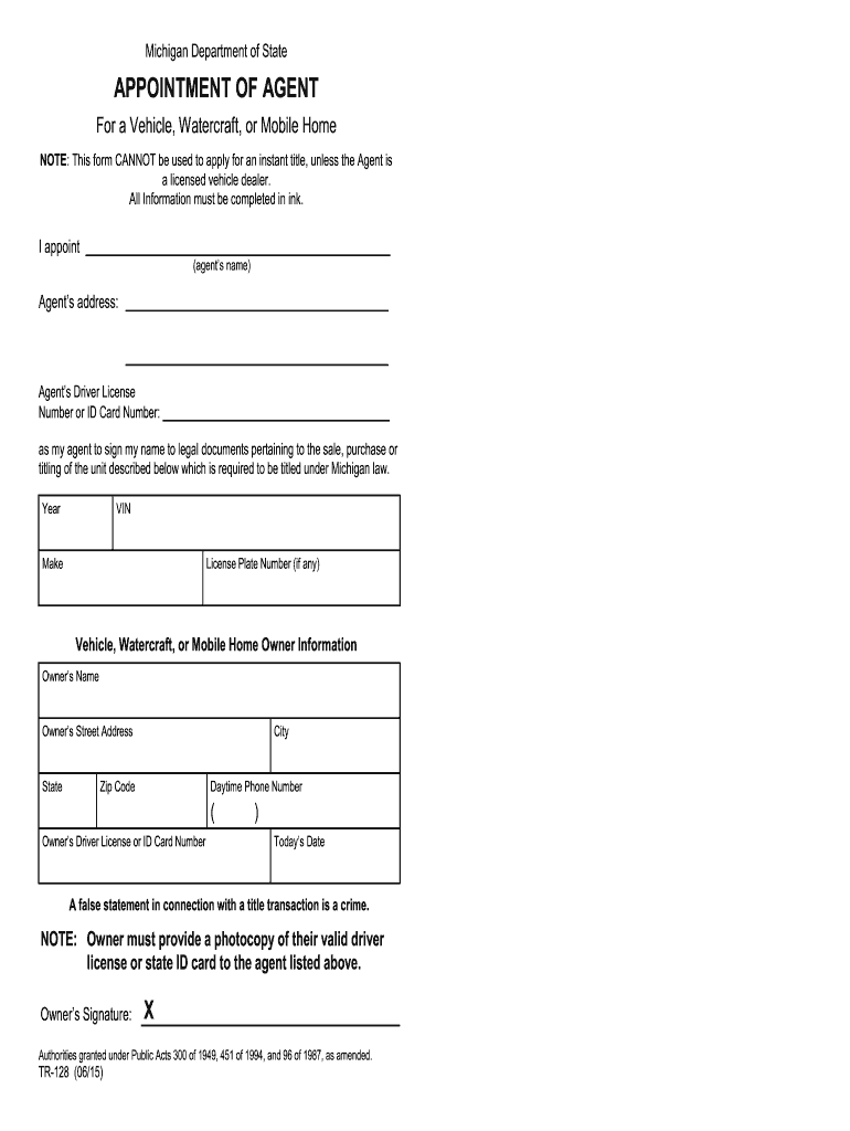  Michigan Form Tr 128 2015