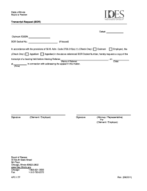 Transcript Request BOR Form APL117F Ides Illinois