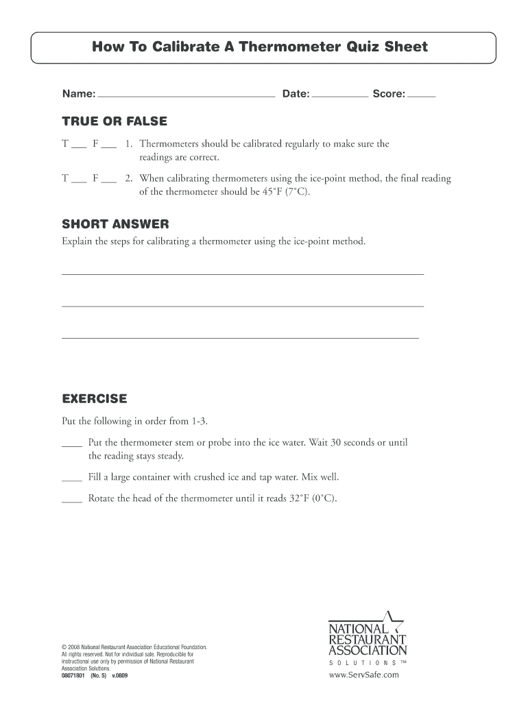 Get and Sign How to Calibrate a Thermometer Quiz Sheet  Form