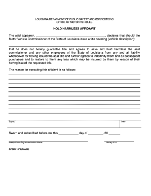  HOLD HARMLESS AFFIDAVIT Web01 Dps Louisiana 2009