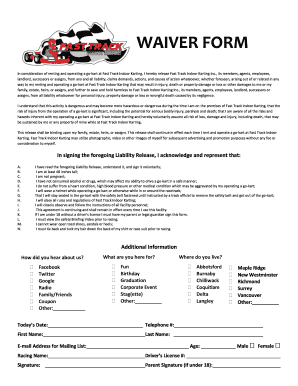 WAIVER FORM Indoor Kart Racing in Langley Fast Fasttrackkarting