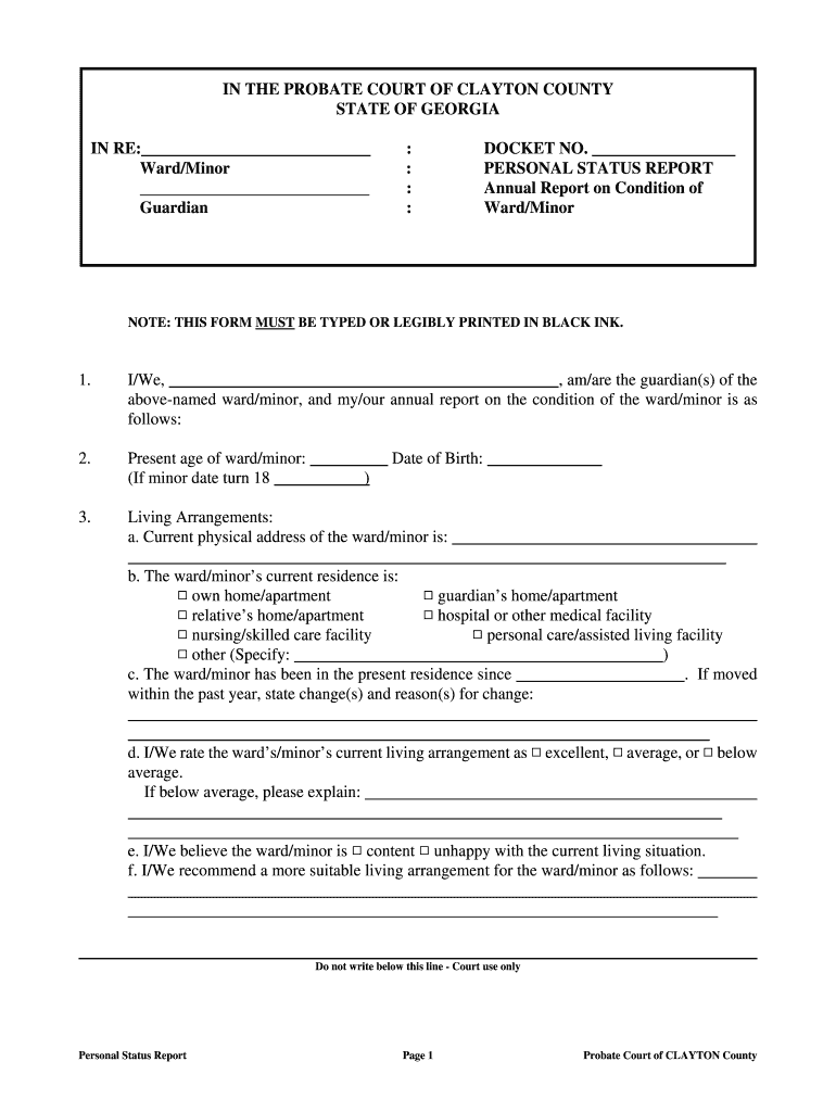 F Departments Probate Personal Status Report for Adult or Claytoncountyga  Form