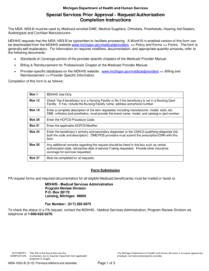  Special Services Prior Approval RequestAuthorization Michigan 2015