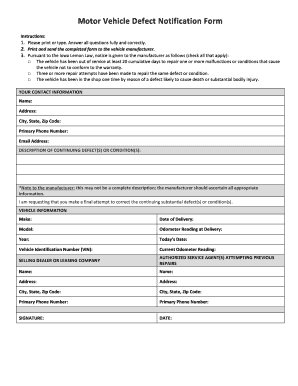 Defect Notification Form