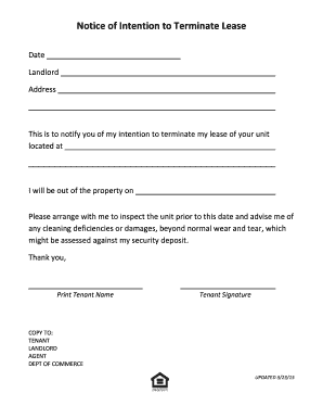 Letter of Intent to Terminate Lease  Form