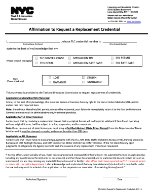 Affirmation to Request a Replacement Credential  Form