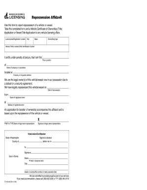 Repossession Affidavit Washington Department of Licensing Dol Wa  Form