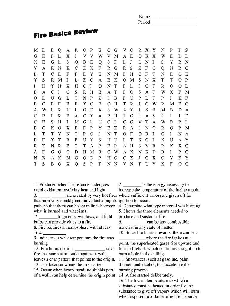 Fire Basics Review Word Search Answer Key  Form