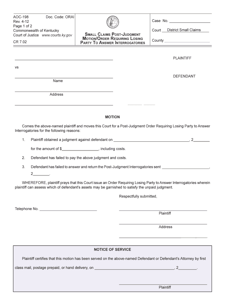 198 Ky Form