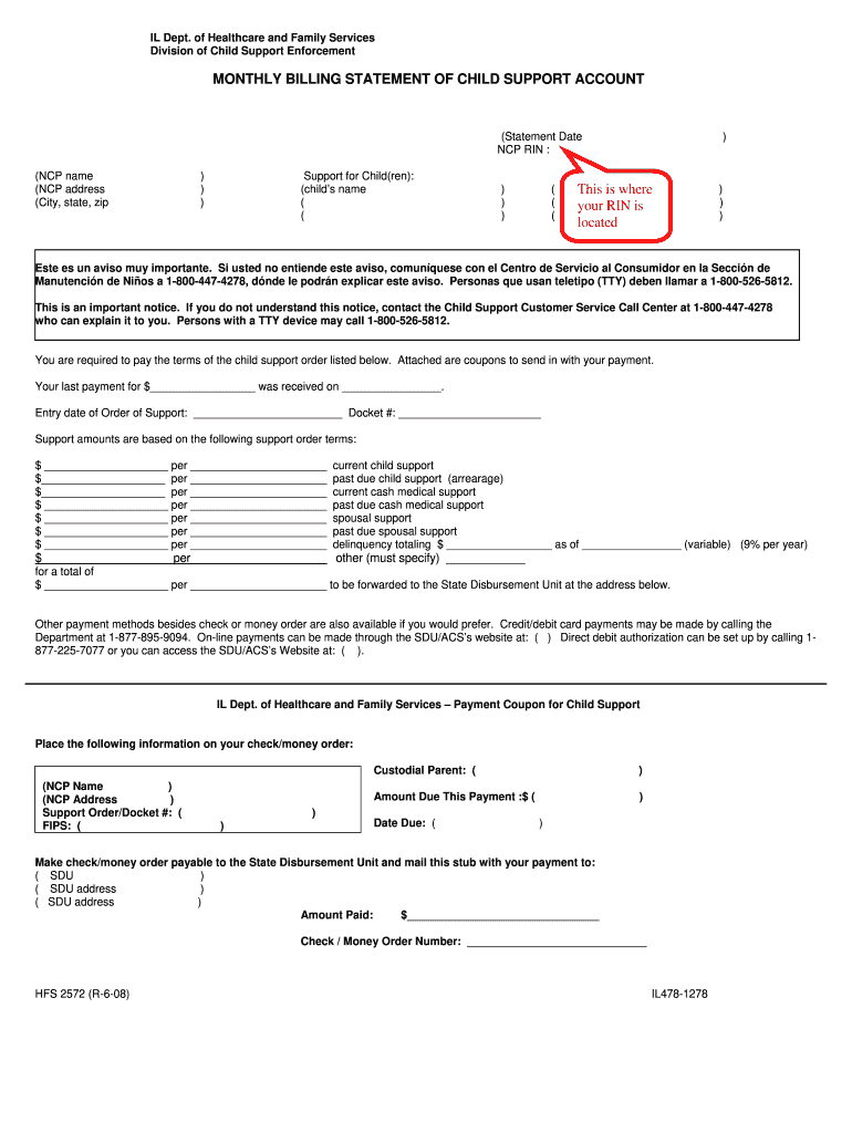 Child Support Monthly Statements  Form