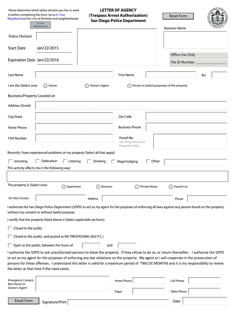 Letter of Agency  Form