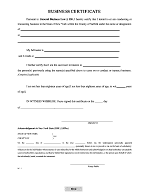 Suffolk County Business Certificate  Form