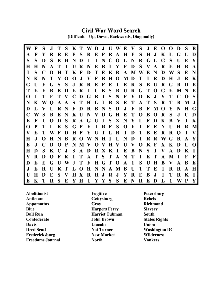 Hard Word Search Printable PDF  Form