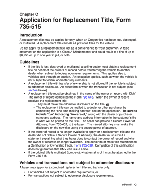 Chapter C Application for Replacement Title, Form 735 515 Oregon