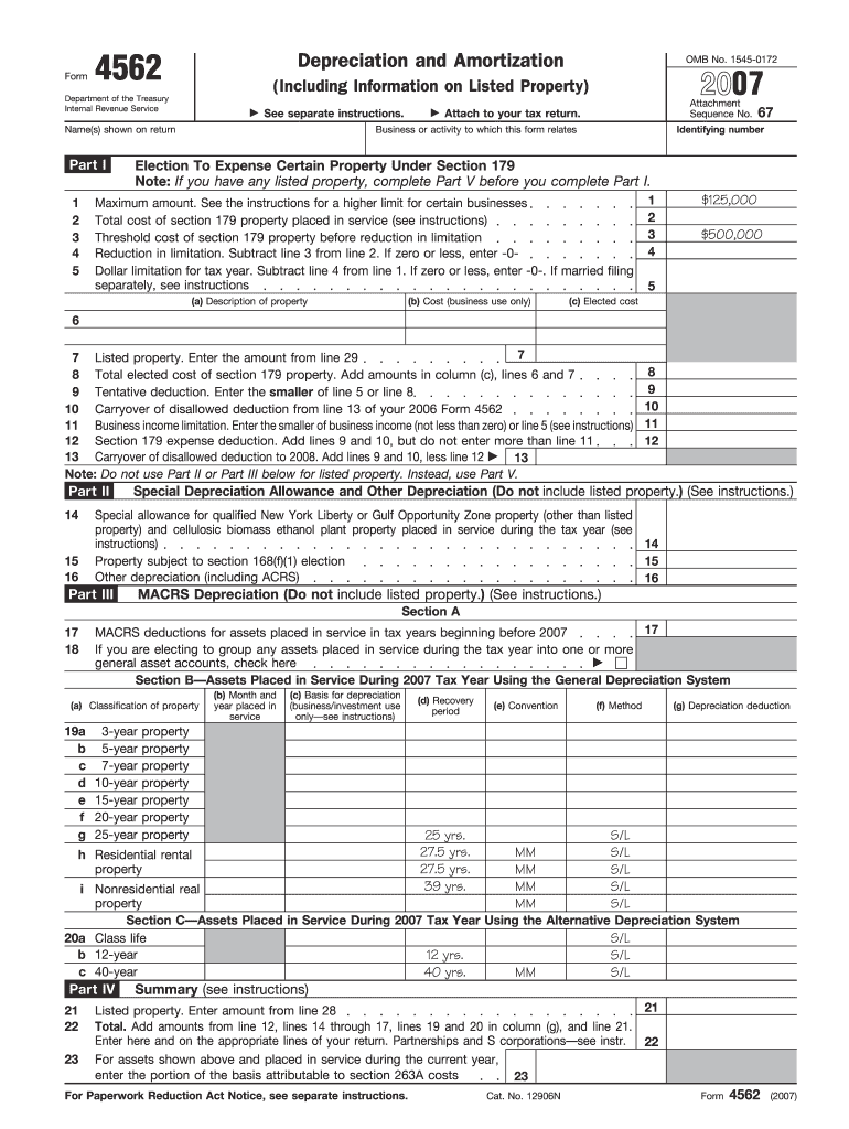 Get and Sign Form 4562, Depreciation and Amortization IRS Gov 2007