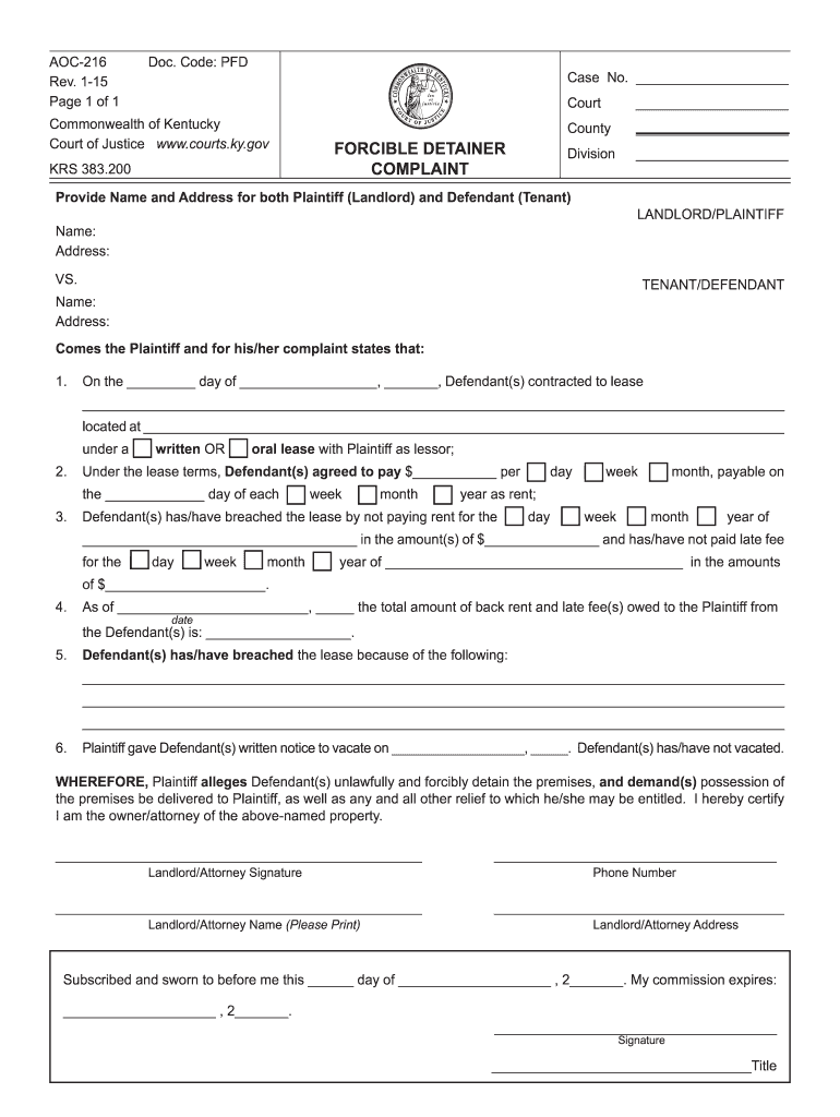 Forcible Detainer  Form