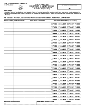 Inspection Ticker Log Sheet for Dealers CT Gov  Form