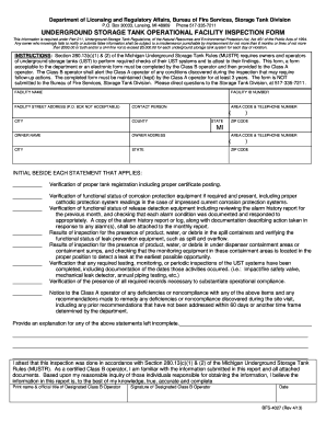  Underground Storage Tank Operational Facility Inspection Form Mi Michigan 2013