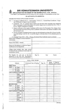 SRI VENKATESWARA UNIVERSITY APPLICATION for the AWARD of the DEGREE of B Svudde  Form