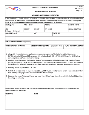  Non U S Citizen Application Form ?TC 94 152 Transportation Ky 2020