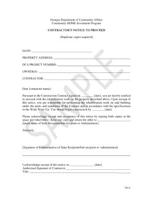 Sample Notice to Proceed  Form