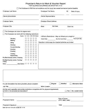 Physician's Return to Work and Voucher Report  Form