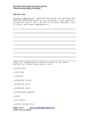Accountability Worksheets for Adults PDF  Form
