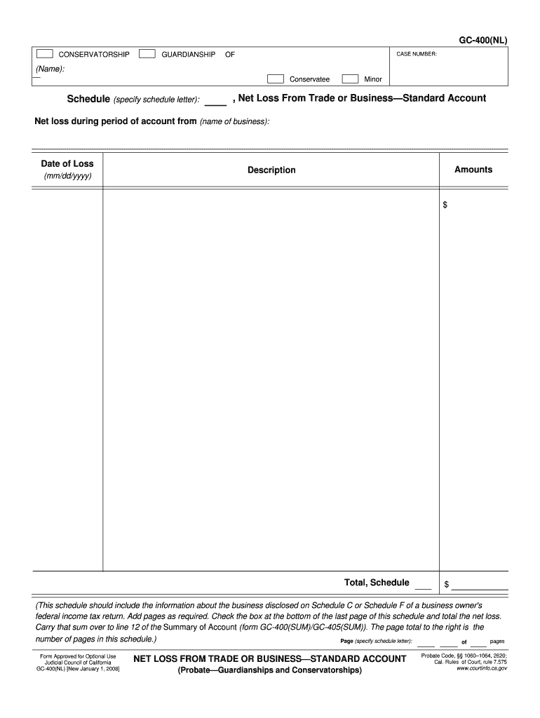 GC 400NL Net Loss from a Trade or Business Standard Account Judicial Council Forms Courts Ca