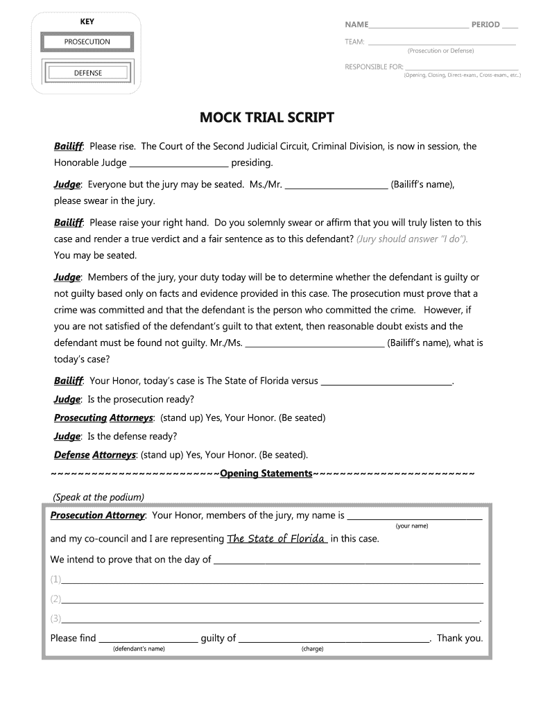 Mock Trial Script Template  Form