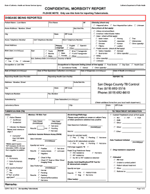  CONFIDENTIAL MORBIDITY REPORT San Diego County TB 2016