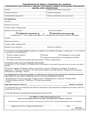 Authorization to Release or Obtain Health Information HIPAA 402P Spanish Dhh Louisiana