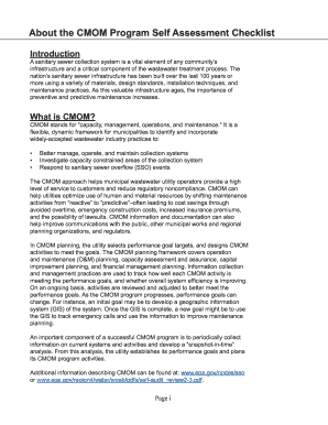 CMOM Program Self Assessment Checklist Screening Level Tool that Can Help Utilities Evaluate Capacity, Management, Operations, a  Form