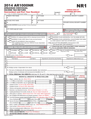 AR1000NR Arkansas Individual Income Tax Return Dfa Arkansas  Form