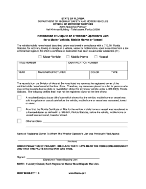 Wrecker Operator Lien Form