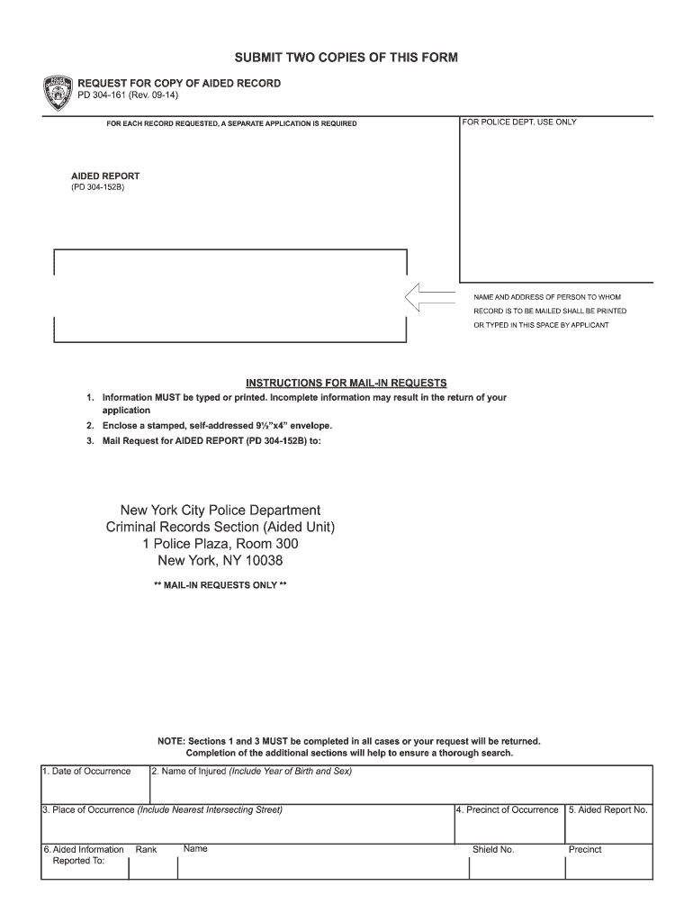 Pd 304 161 Request for Copy of Aided Record  Form